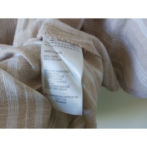 Ellen Tracy Linen Top Short Flare Sleeve Striped Beige White Size M - Picture 5 of 6